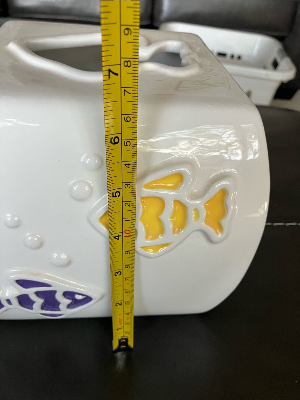 Kohl's White Ceramic Tissue Box Cover with Yellow & Purple Fish - Picture 8 of 8